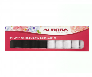 Набор швейных ниток Aurora Talia № 120, 10 x 200 м, черные и белые